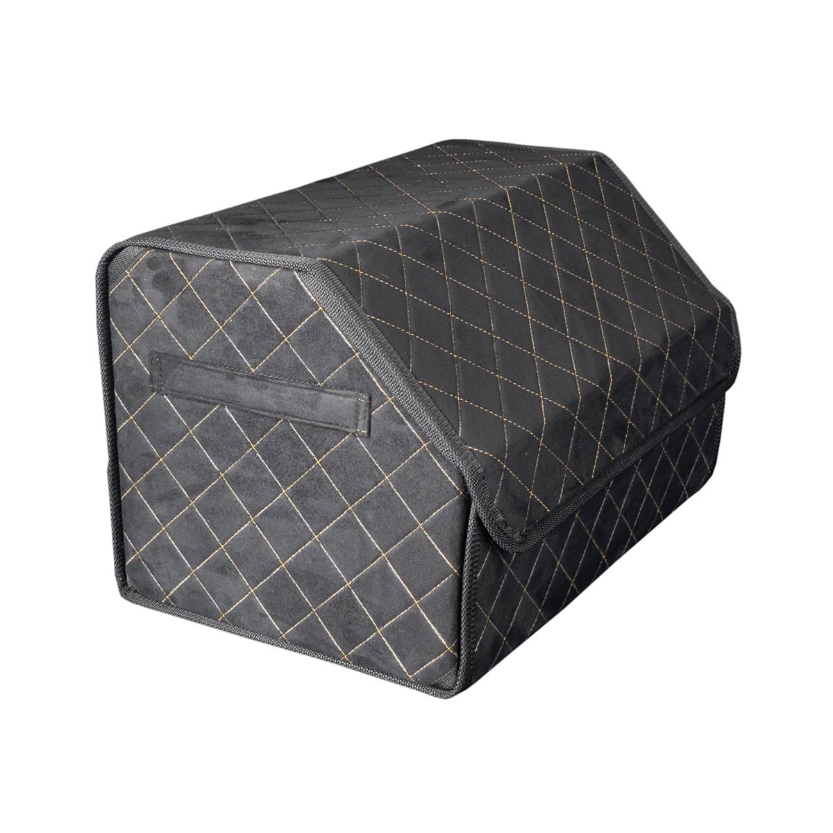 Бокс-органайзер в багажник 49*30*30см SKYWAY EXPENSIV  Алькантара Черный,  строчка золотая